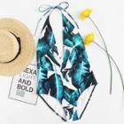 Shein Jungle Leaf Print Plunge Halter Neck Swimsuit