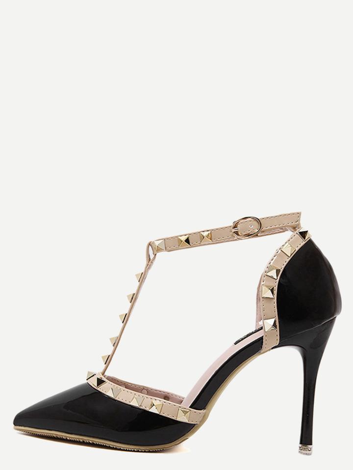 Shein Black Pointed Toe T-shaped Stiletto Heels