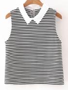 Shein Black White Stripe Poplin Lapel Sleeveless Blouse