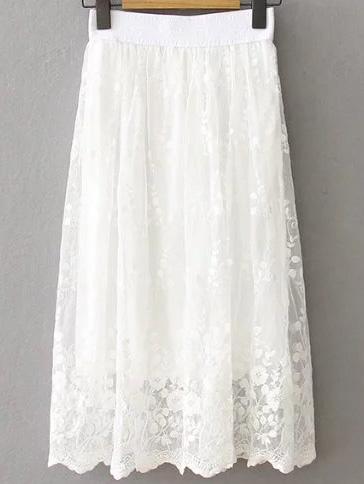 Shein White Lace Overlay Elastic Waist Skirt