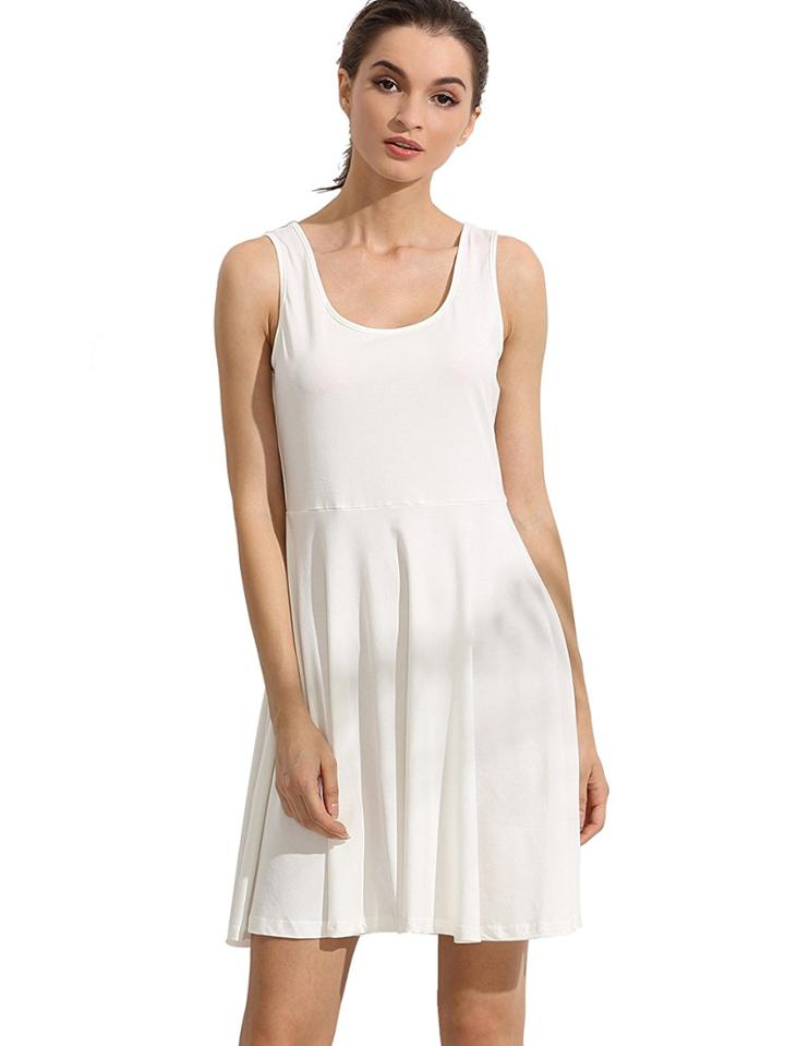 Shein White Sleeveless Plain Casual Skater Dress