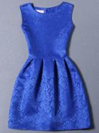 Shein Blue Sleeveless Jacquard A-line Dress