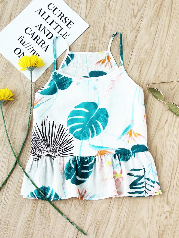 Shein Tropical Print Frill Cami Top