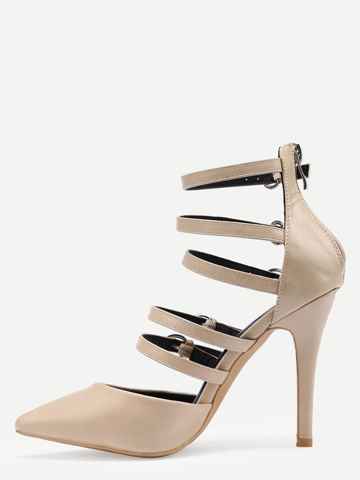 Shein Buckled Strappy Pointed Toe Pumps - Apricot