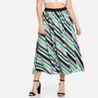 Shein Plus Wide Waistband Striped Flare Skirt