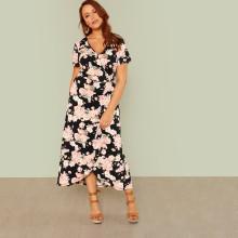 Shein Plus Flower Print Wrap Dress