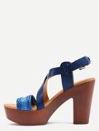 Shein Braided Crisscross Cork Heel Sandals - Navy