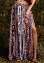 Shein Multicolor Tribal Side Slit Maxi Skirt