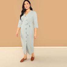 Shein Plus Asymmetric Placket Belted Dress