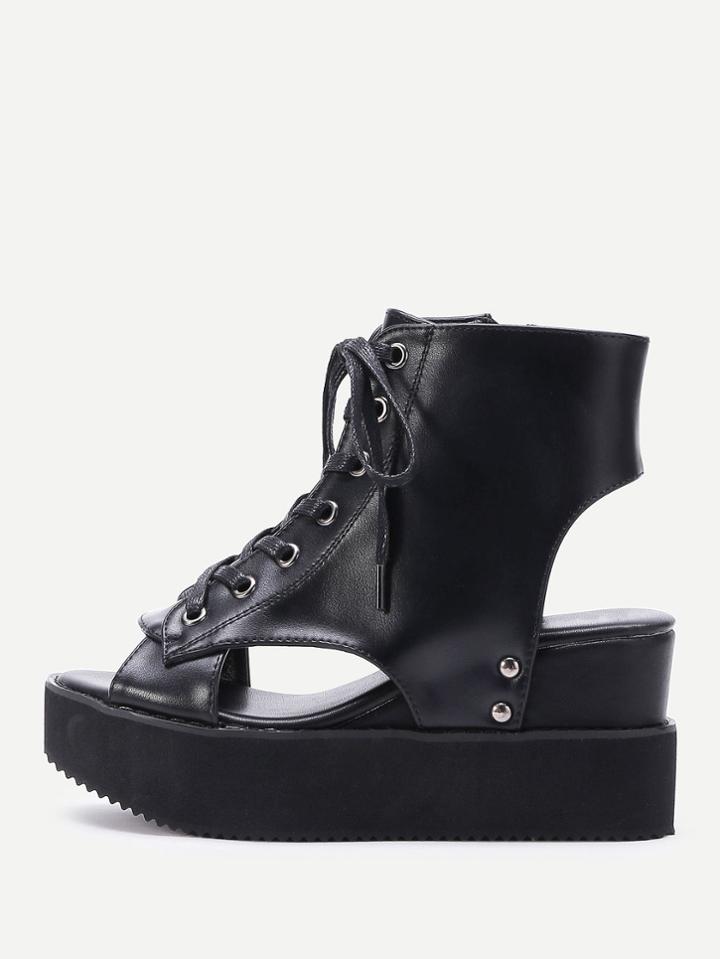 Shein Lace Up Slingback Pu Wedges