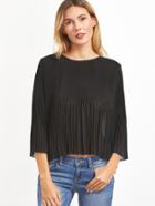 Shein Black 3/4 Sleeve Pleated Buttoned Keyhole Back Top