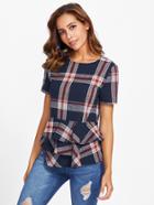 Shein Tiered Ruffle Hem Plaid Top