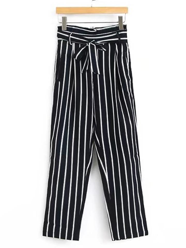 Shein Tie Waist Vertical Striped Pants