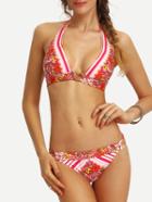 Shein Flower Print Ring Detail Bikini Set