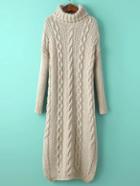 Shein Apricot Turtle Neck Cable-knit Split Sweater Dress