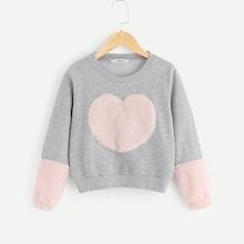 Shein Girls Contrast Faux Fur Pullover