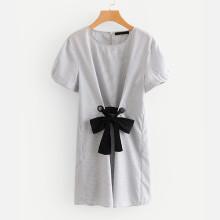 Shein Contrast Bow Tie Detail Dress