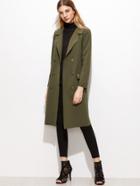 Shein Army Green Double Breasted Slit Side Coat