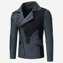 Shein Men Contrast Panel Oblique Zipper Slit Back Tweed Jacket
