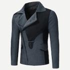 Shein Men Contrast Panel Oblique Zipper Slit Back Tweed Jacket
