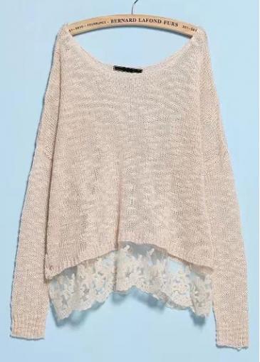 Rosewe Sweet Boat Neck Lace Patchwork Long Sleeve Sweaters