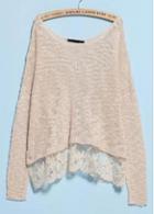 Rosewe Sweet Boat Neck Lace Patchwork Long Sleeve Sweaters