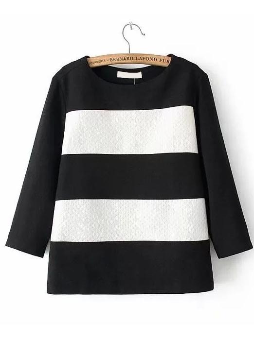 Shein Black White Half Sleeve Striped Blouse