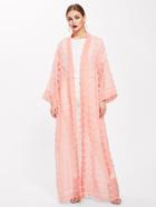 Shein Shawl Collar Frayed Jacquard Detail Abaya