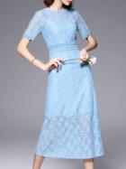 Shein Blue Lace Split A-line Dress