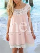 Shein Pink Sleeveless With Lace Babydoll Dress