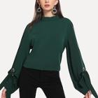 Shein Solid Knot Sleeve Blouse