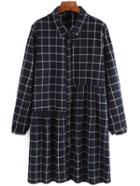 Shein Navy Long Sleeve Plaid Loose Shirt Dress