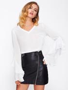 Shein Flounce Trim Bell Cuff Semi Sheer Top