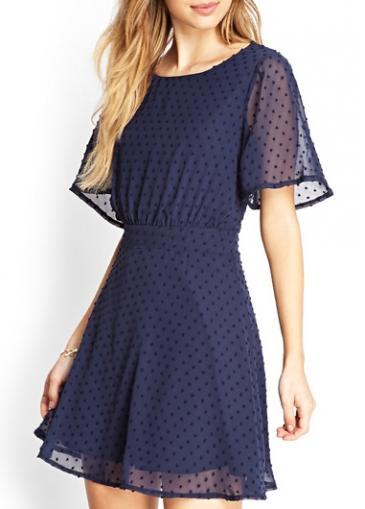 Rosewe Girlish Butterfly Sleeve Open Back Blue Mini Dress