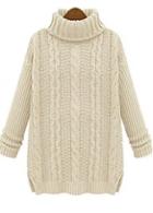 Rosewe Comfy Apricot Turtleneck Long Sleeve Knitting Cable Sweaters