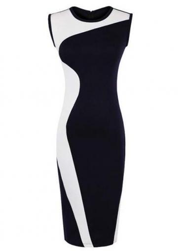 Rosewe Two Tone Pattern Bodycon Dress With Round Neck