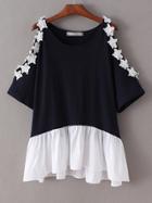 Shein Black Cold Shoulder Dolman Sleeve Ruffle Blouse