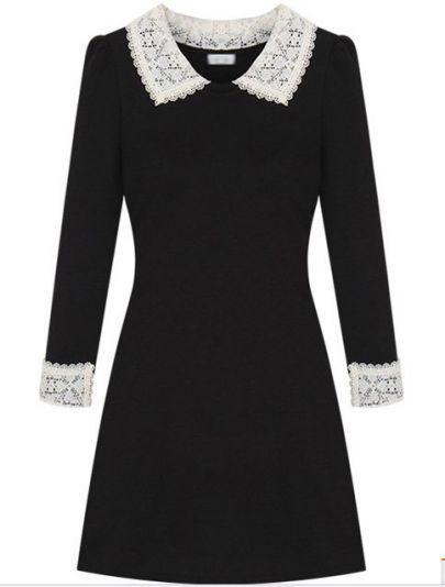Shein Dark Grey Contrast Lapel Long Sleeve Dress