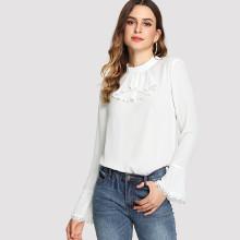 Shein Pleated Ruffle Trim Keyhole Back Top