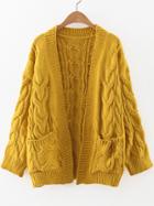 Shein Yellow Cable Knit Front Pocket Cardigan