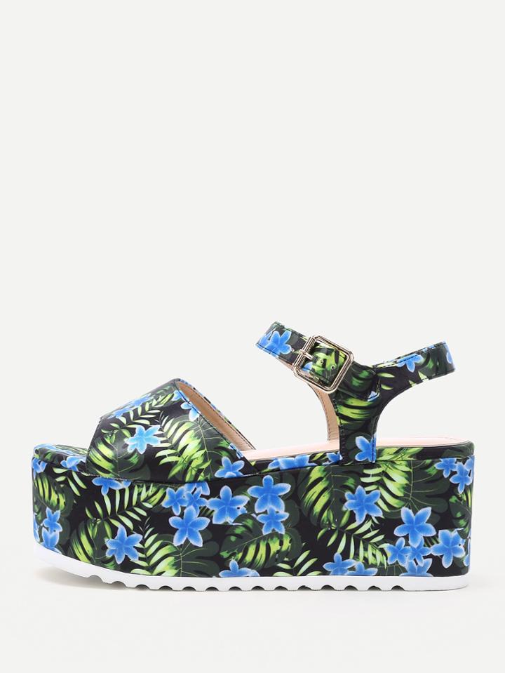 Shein Flower Print Platform Wedge Sandals