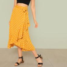 Shein Asymmetric Flounce Trim Polka Dot Skirt