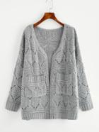Shein Eyelet Pocket Front Mixed Knit Sweater Coat