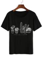 Shein Black Cactus Print T-shirt