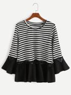 Shein Contrast Crochet Trim Striped T-shirt