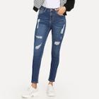 Shein Bleach Dye Ripped Crop Jeans