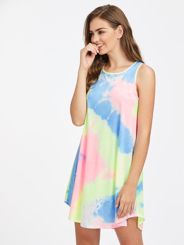 Shein Dolphin Hem Swing Tie Dye Dress