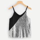 Shein Sequin Panel Color-block Cami Top