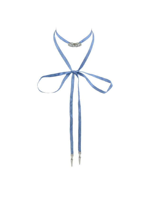 Shein Long Blue Ribbon Choker Necklace