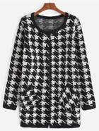 Shein Black Houndstooth Collarless Sweater Coat With Pocket